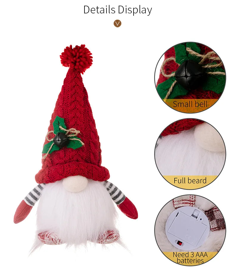 Light Up Christmas Dwarf Faceless Doll Knitted Elf Gnome Plush Doll Ornaments Christmas Tree Pendant Navidad New Year gifts