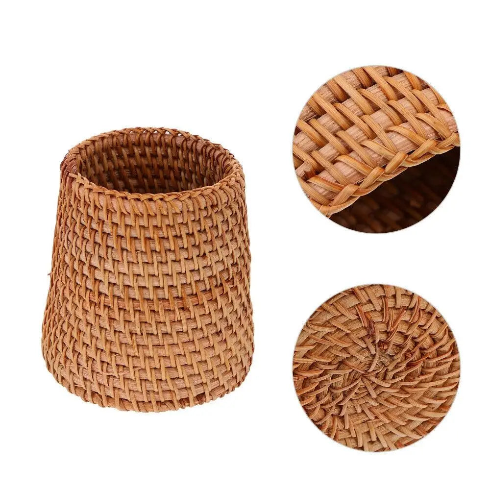 Handmade Rattan Pencil Holder Home Decoration Sundries Storage Basket Tableware Storage Household Pen Container Student Gifts