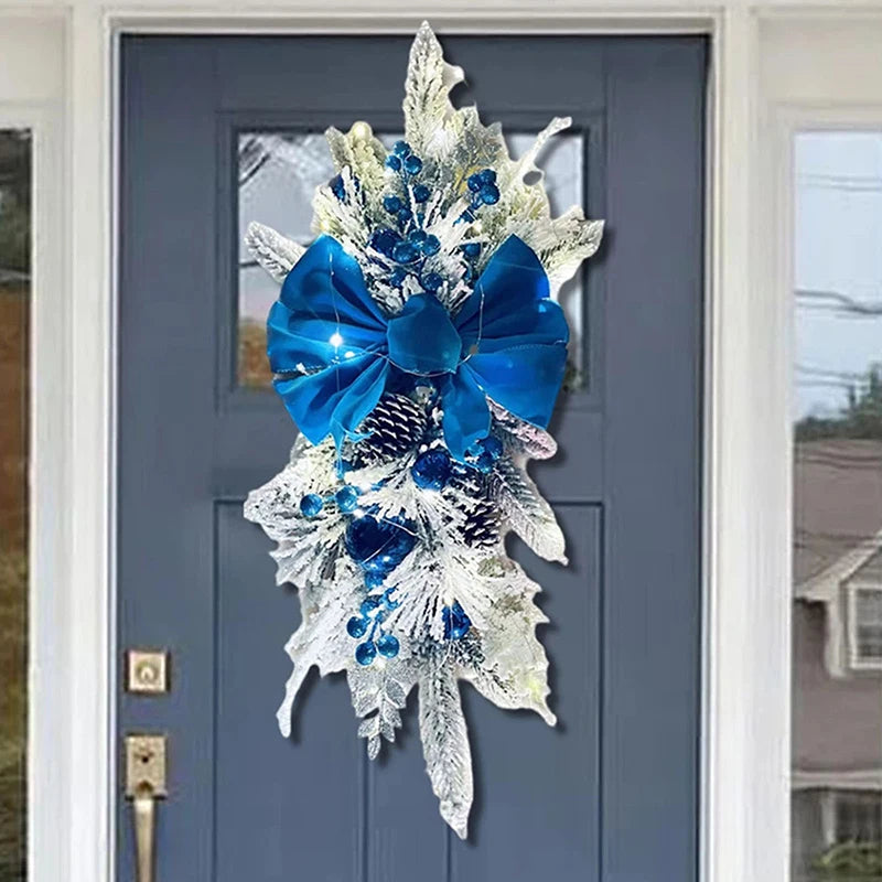 Christmas Swag Wreath Pendants LED Lights Staircase Wreath Ornament Swag Trim Garland Door Window Decoration Party Supplies