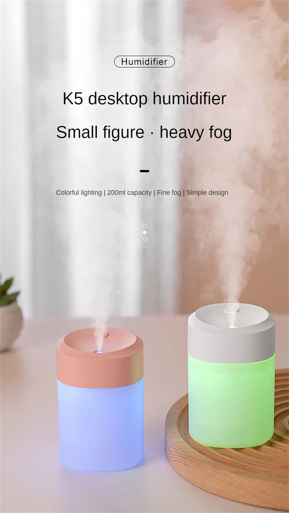 Car Air Humidifier Mini Ultrasonic Air Humidifier Essential Oil Diffuser Home USB Fogger Mist Maker with LED Night Lamp