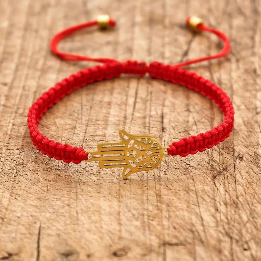 Handmade Red Rope Braided Bracelet Stainless Steel Tibetan Buddhist Lucky Charm Bracelets & Bangles For Women Men Gift