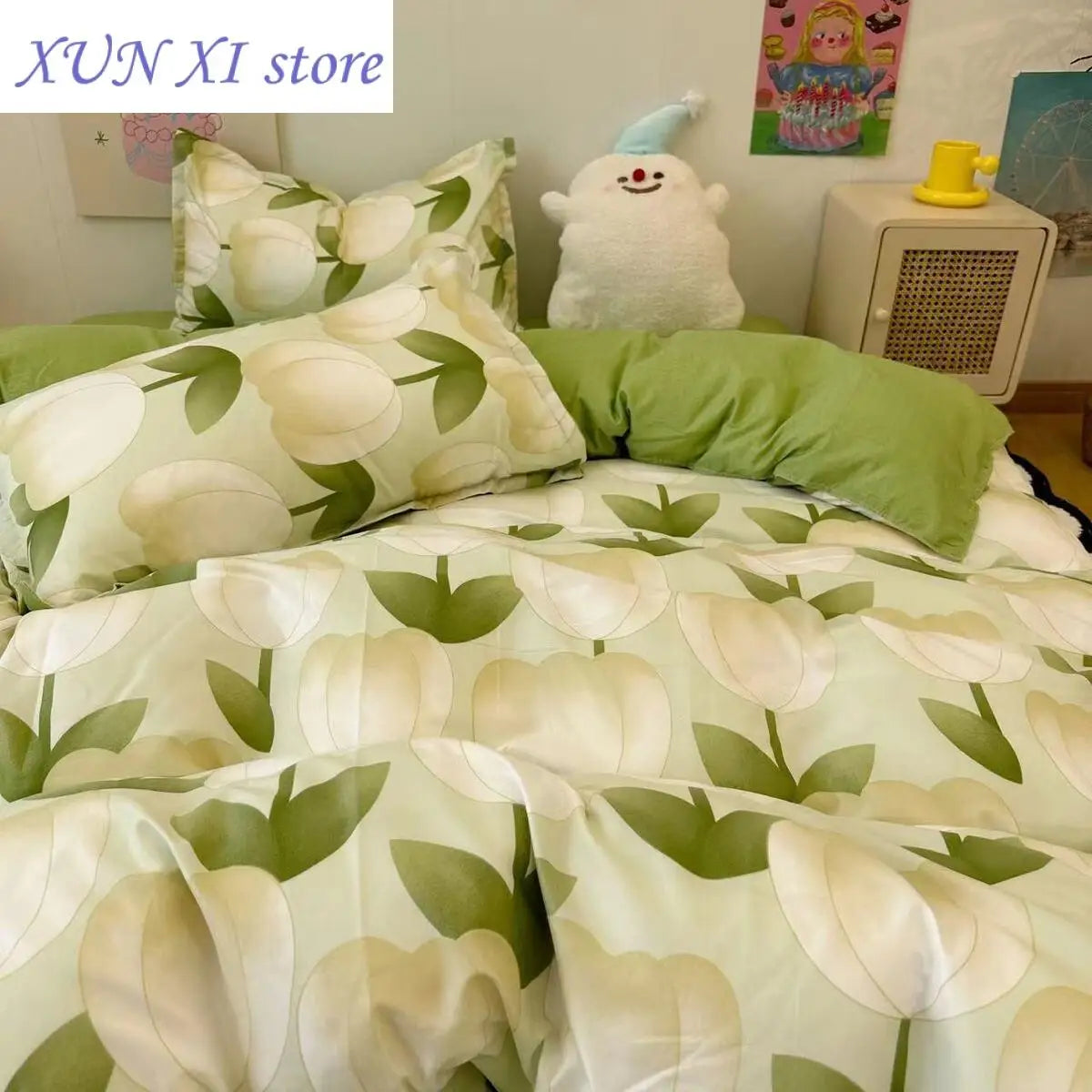 Romantic Bedding Set Floral Ins Style Duvet Cover Flat Sheet with Pillowcases Single Queen Full Size Boys Girls Korean Bed Linen