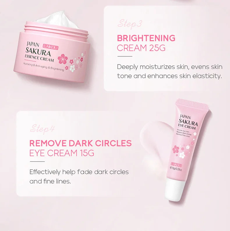 Facial Products Kit Sakura Skin Care Set Facial Cleanser Serum Face Cream Fade Dark Circles Eye Cream Korean Skincare Products