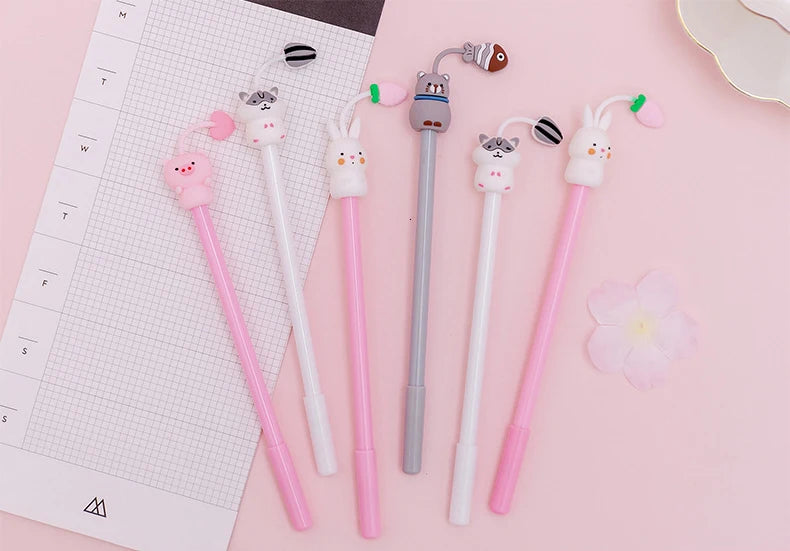 1 Piece Cute Kawaii Gel Pen Pig Rabbit Kitty Hamster Cartoon Animal School Office Supply Stationery Korean Handle Funny