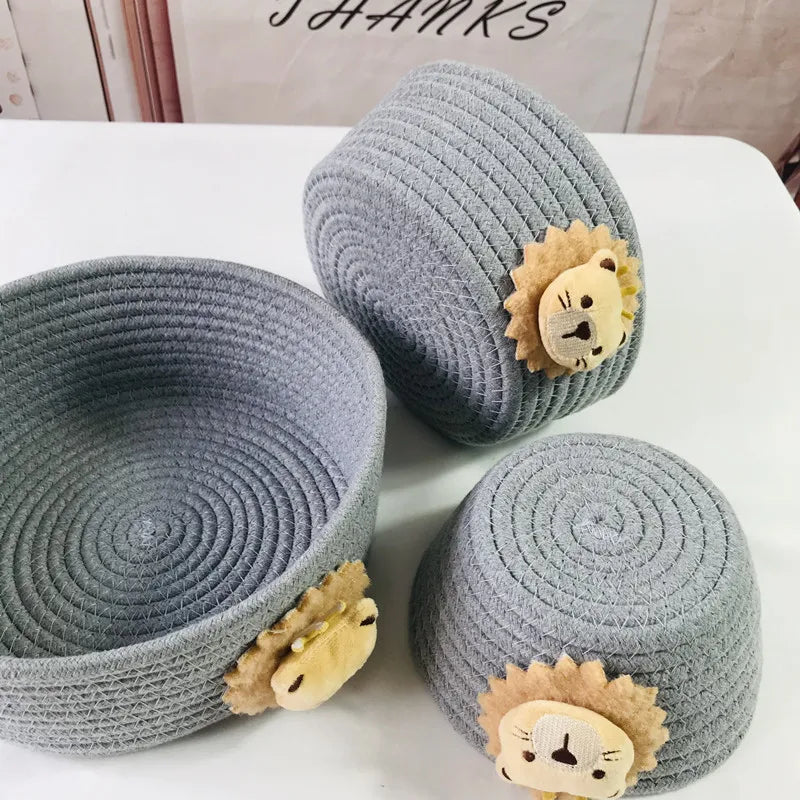 Cotton Rope Woven Storage Basket LuanQI Cartoon Animals Children's Toy Organizer Handmade Desktop Storage Candy Clothes Toys Box