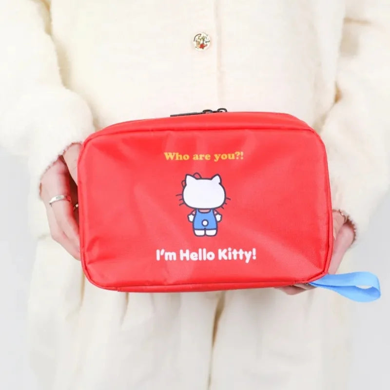 Sanrio Hello Kitty Portable Large Capacity Hangable Cartoon Fold Cosmetic Storage Bag Wall Handbag A Birthday Gifts for Girls