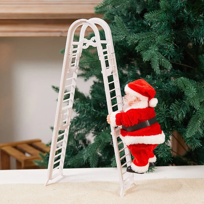 Santa Claus Climbing Beads Ladder Chimney Electric Climb Up and Down Climbing Santa Light and Music New Year Christmas Pendant