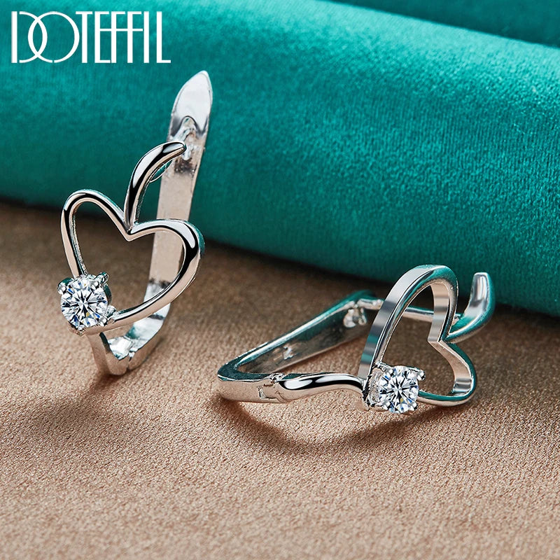 DOTEFFIL 925 Sterling Silver Heart inlaid Crystal Earring For Woman Charm Engagement Party Wedding Party Jewelry Gift