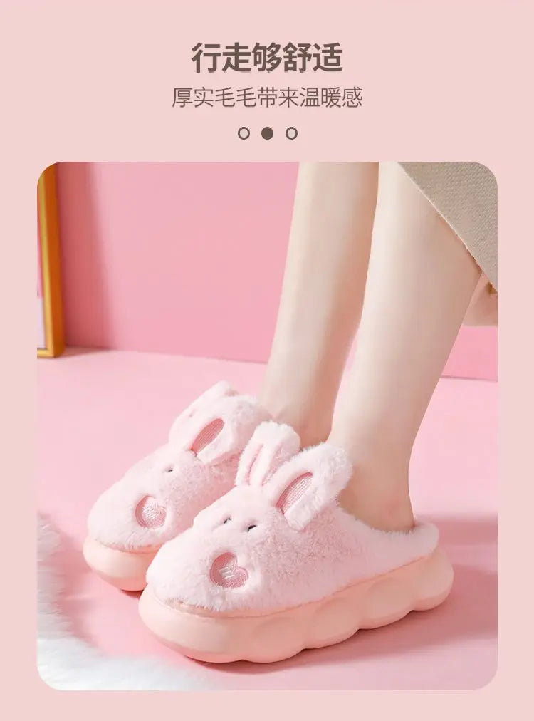 White Bunny Slippers For Home Kawaii Shoes Women Rabbit Fluffy Slippers Winter Indoor Sandals Woman Platform Bootie Slipper New