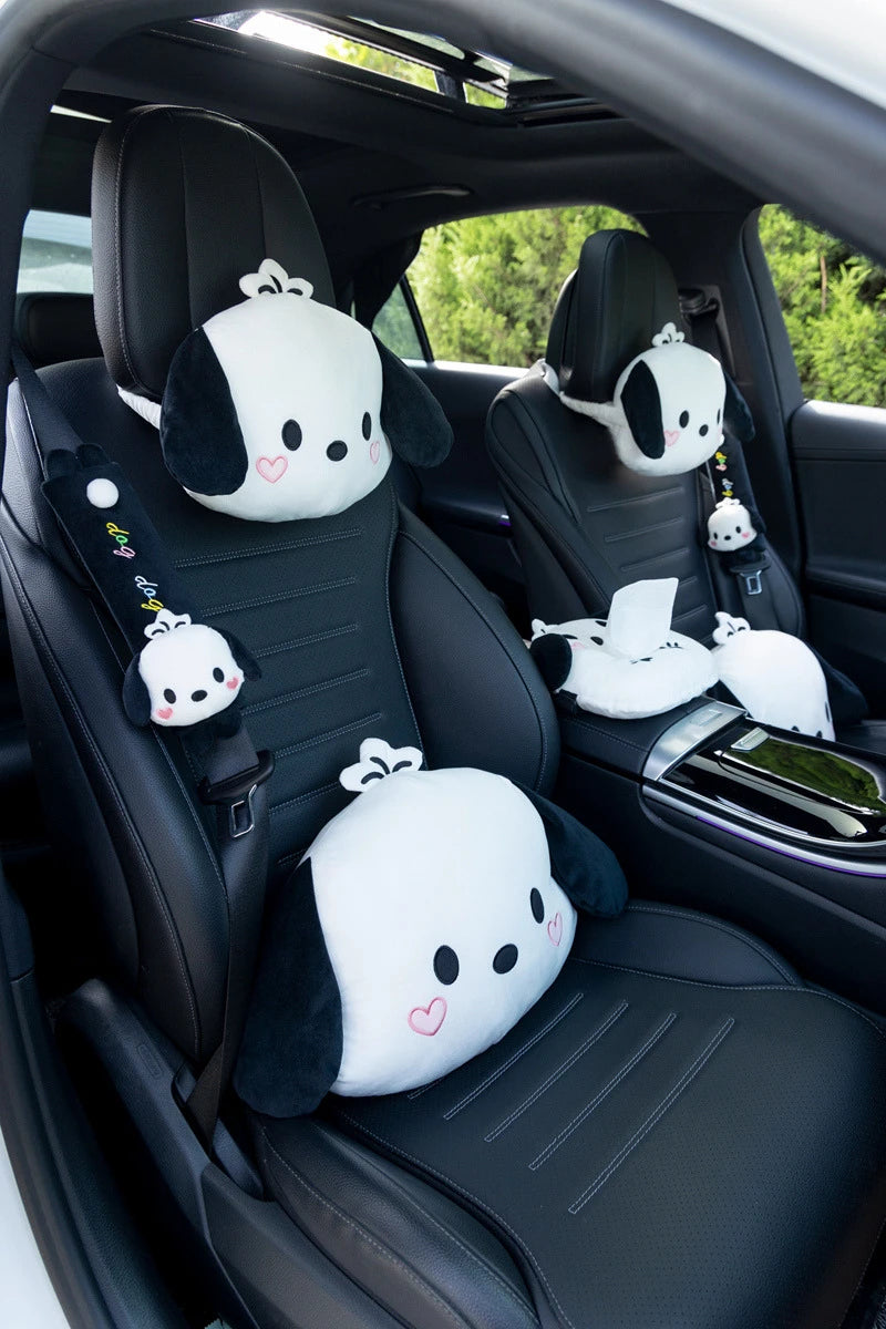 Cute Pochacco Headrest Seat Belt Cover For Car Seat Lovely Japanese Style Car Decoration Back Cushion Tissue Box Cover Gifts
