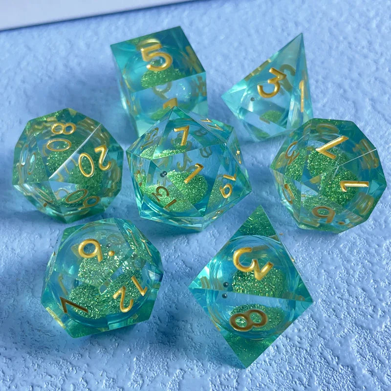 7PCS DND D20 Liquid Core Flow Eye Dice Sets for COC Dungeon and Dragon Pathfinder RPG Role Playing Games Party Toys Accessories