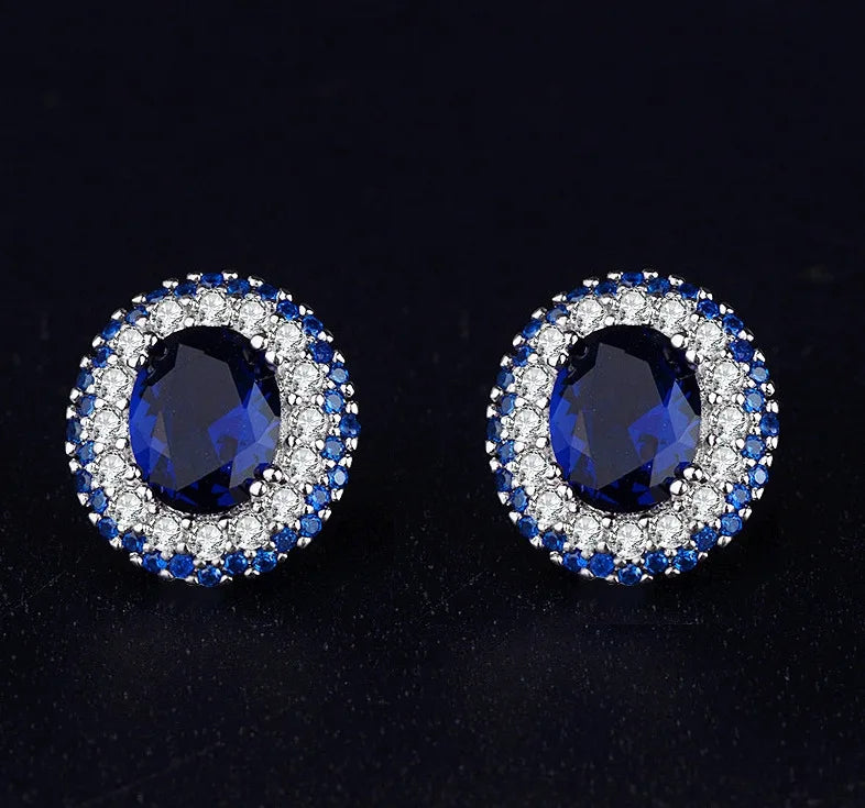 Princess Diana  Lab Sapphire Stud Earring 925 sterling silver Jewelry Engagement Wedding Earrings for Women Charm Promise Gift