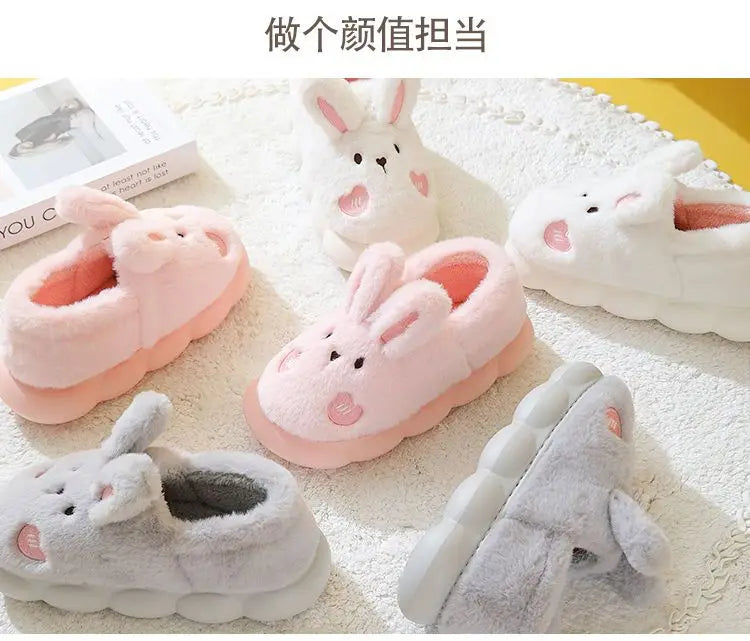 White Bunny Slippers For Home Kawaii Shoes Women Rabbit Fluffy Slippers Winter Indoor Sandals Woman Platform Bootie Slipper New