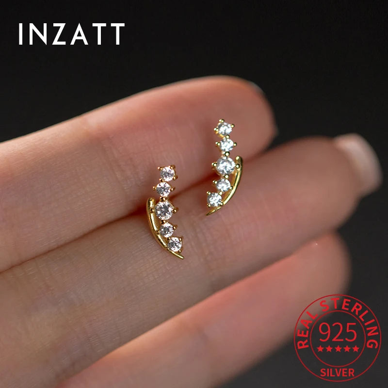 INZATT Real 925 Sterling Silver Gradient Arc Exquisite Inlaid Zircon Stud Earrings for Women Cute Light Luxury Fine Jewelry