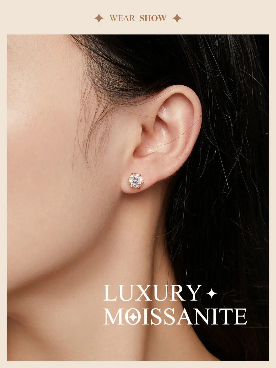 BAMOER Moissanite Stud Earrings, D Color Brilliant Round Cut Lab Created Diamond 925 Silver Earrings Gold Plated for Women