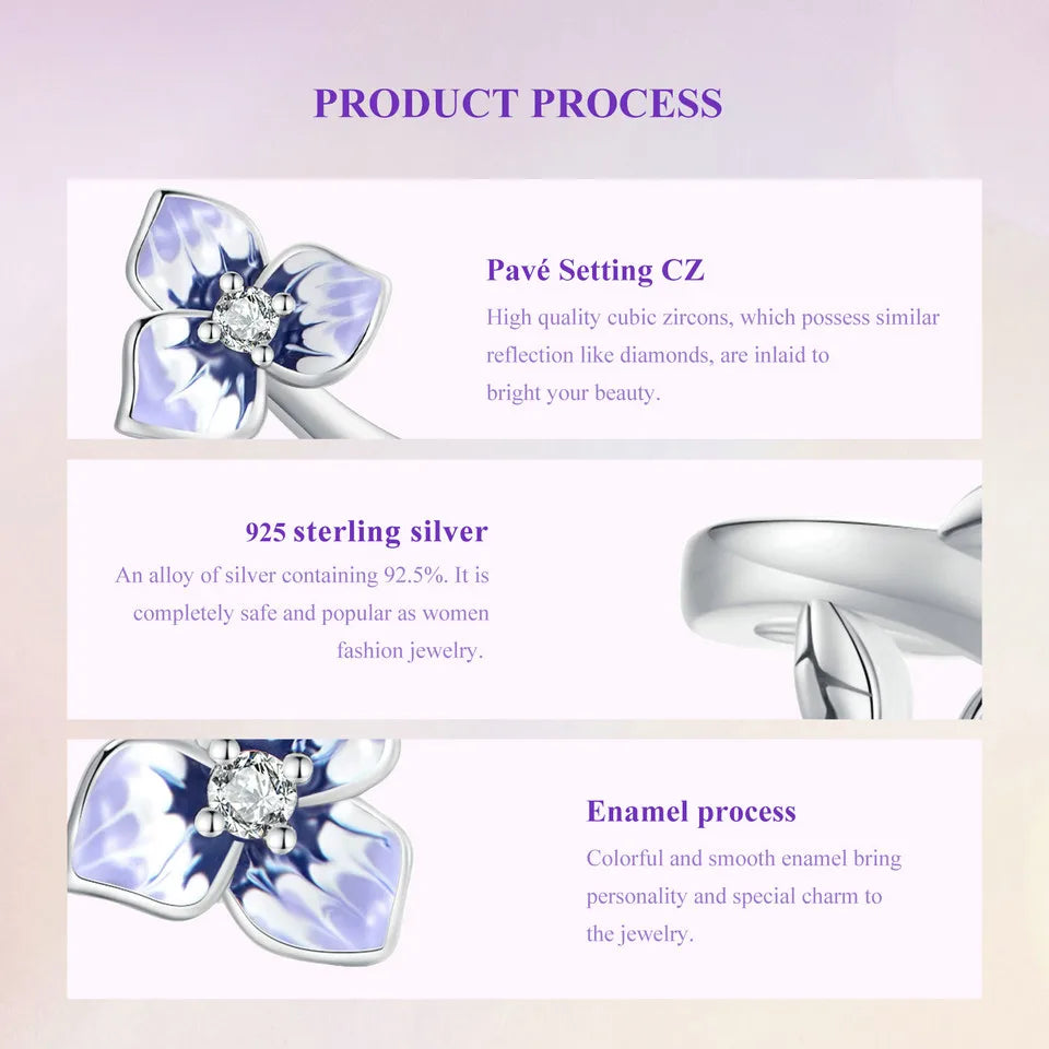 WOSTU 925 Stelring Silver Purple Pansy Flower Open Rings For Women Wedding Party Statement Stackable Butterfly Ring Holiday Gift