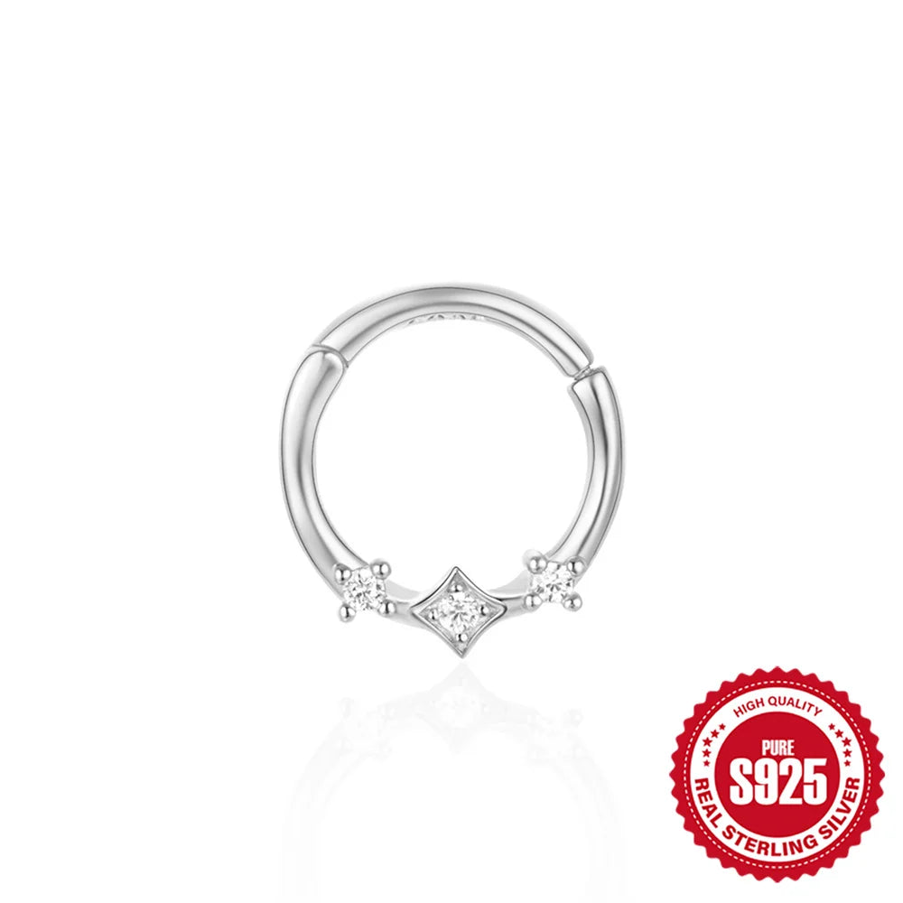 CANNER 1PC 925 Sterling Silver Triangle Zircon Cartilage Piercing Hoop Earring For Women's 18k Gold Minimalism Fine Jewelry Gift