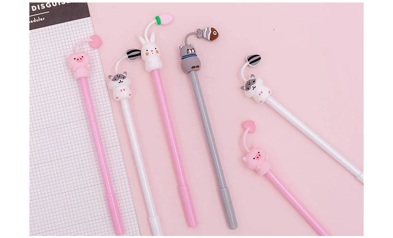 1 Piece Cute Kawaii Gel Pen Pig Rabbit Kitty Hamster Cartoon Animal School Office Supply Stationery Korean Handle Funny