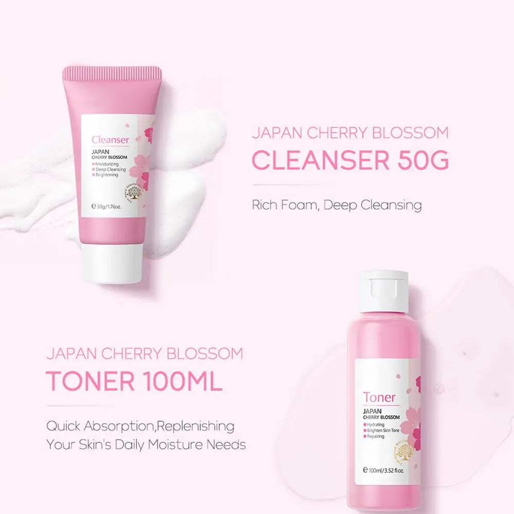 5pcs Japan Sakura Essence Face Cream Cherry Blossom Facial Cream Moisturizing Anti Wrinkle Anti Aging Korean Skin Care set