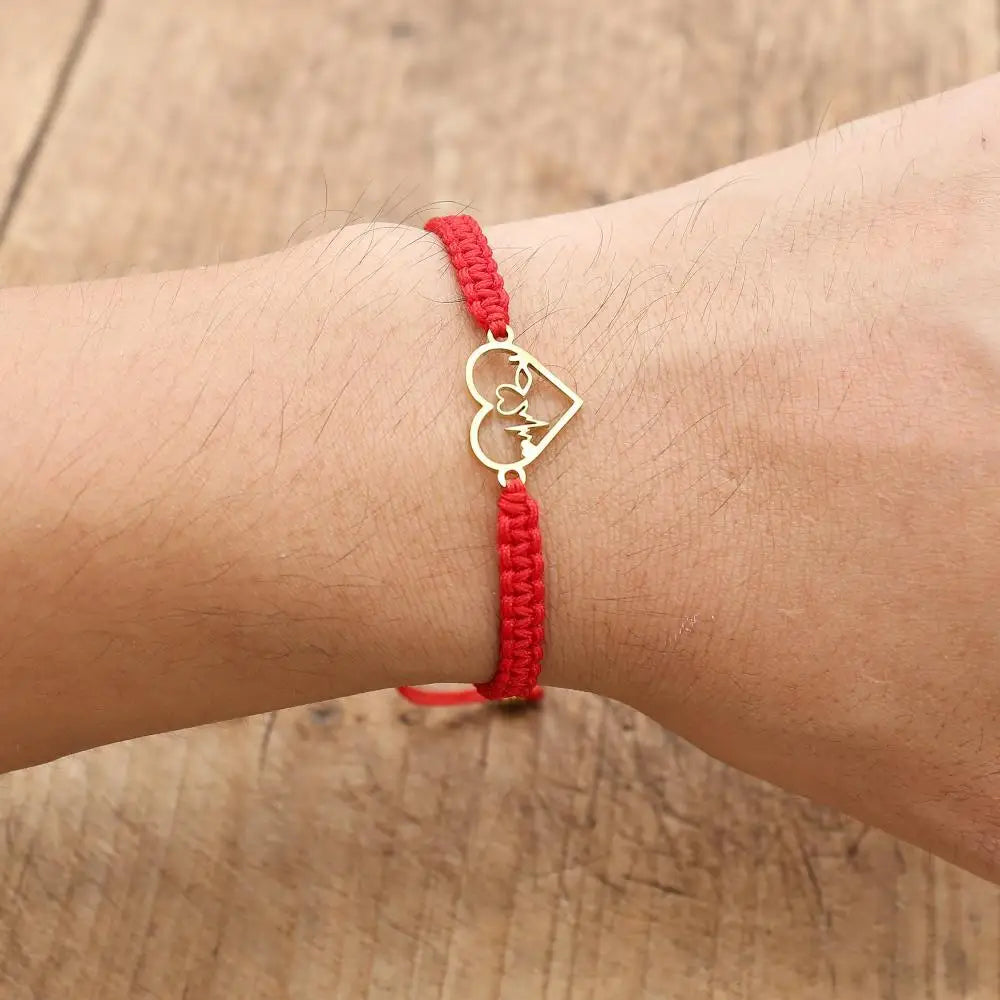 Handmade Red Rope Braided Bracelet Stainless Steel Tibetan Buddhist Lucky Charm Bracelets & Bangles For Women Men Gift