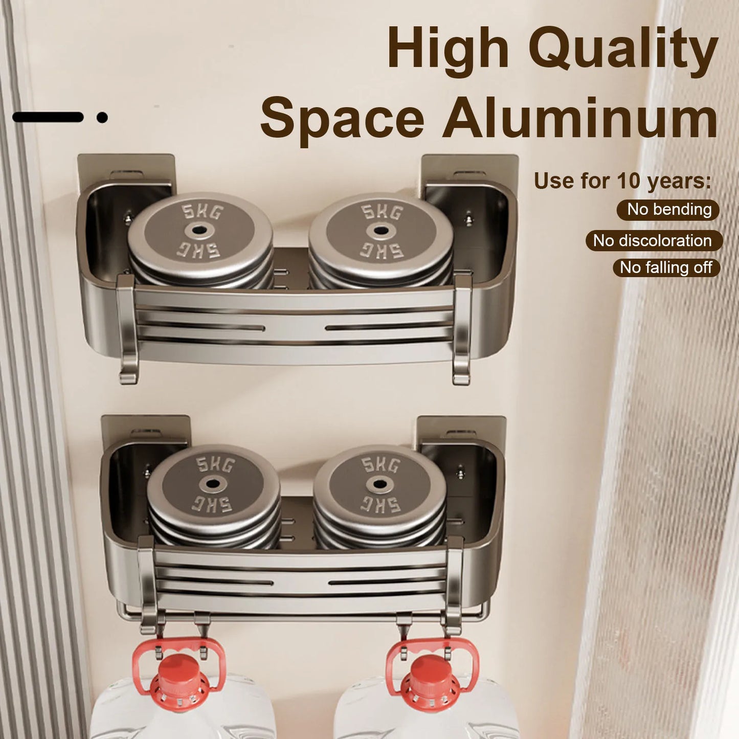 Punch-free Bathroom Shelf for Shower Bathroom Rack Aluminum Hanging Rack with Hooks Bathroom Organizer Hang On the Wall