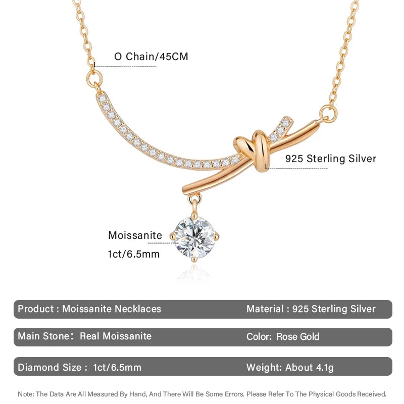 D Color 1CT Real Moissanite Necklaces for Women 100% 925 Sterling Silver Elegant Luxury Diamond Pendant Necklace Fine Jewelry