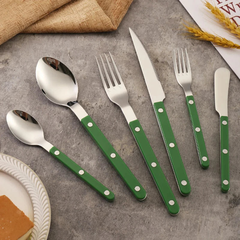 Fashion New Colorful Handle 304 Cutlery Set 18/10 Stainless Steel Creativity Gift Flatware Knife Fork Spoon Drop Ship