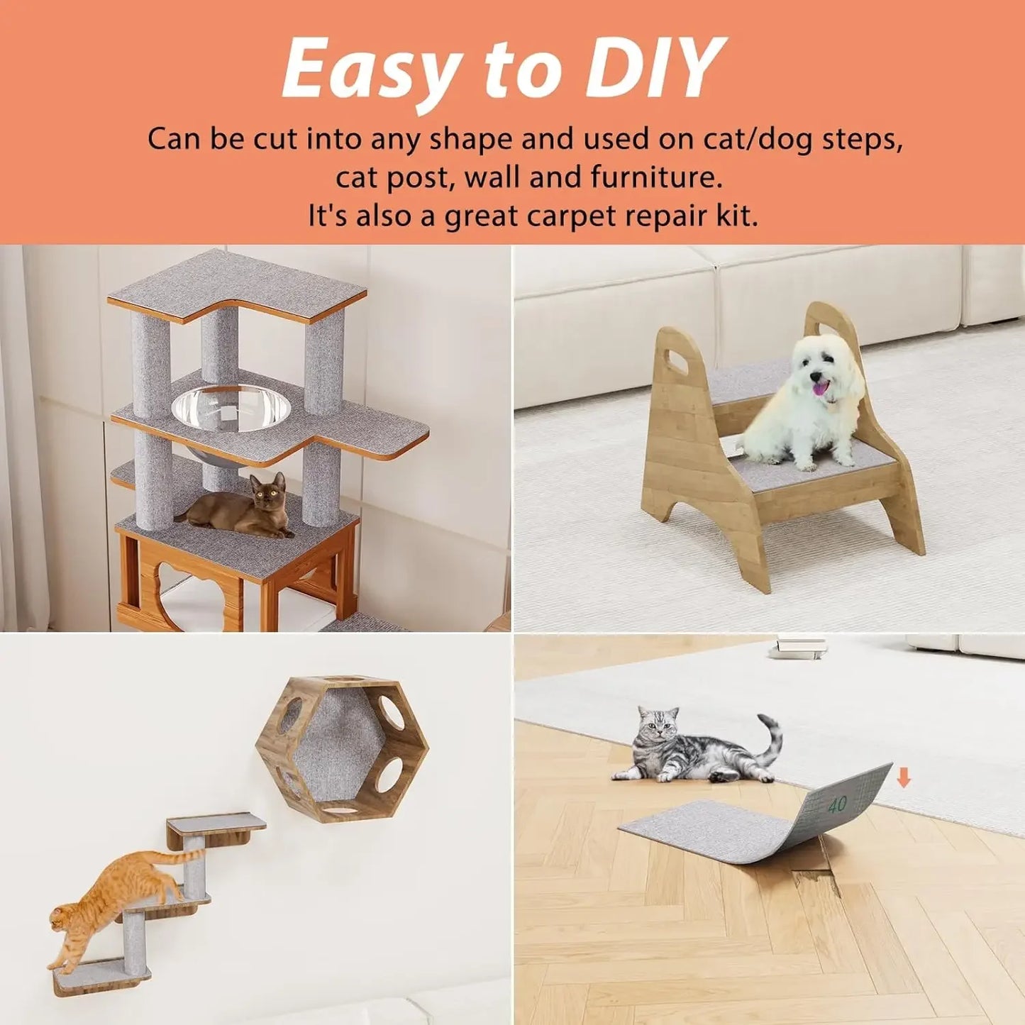 Cats Scratching Pad Self-Adhesive DIY Trimmable Carpet Protection for Sofa Protection Cat Scratching Pad Vertical Wall Sticker