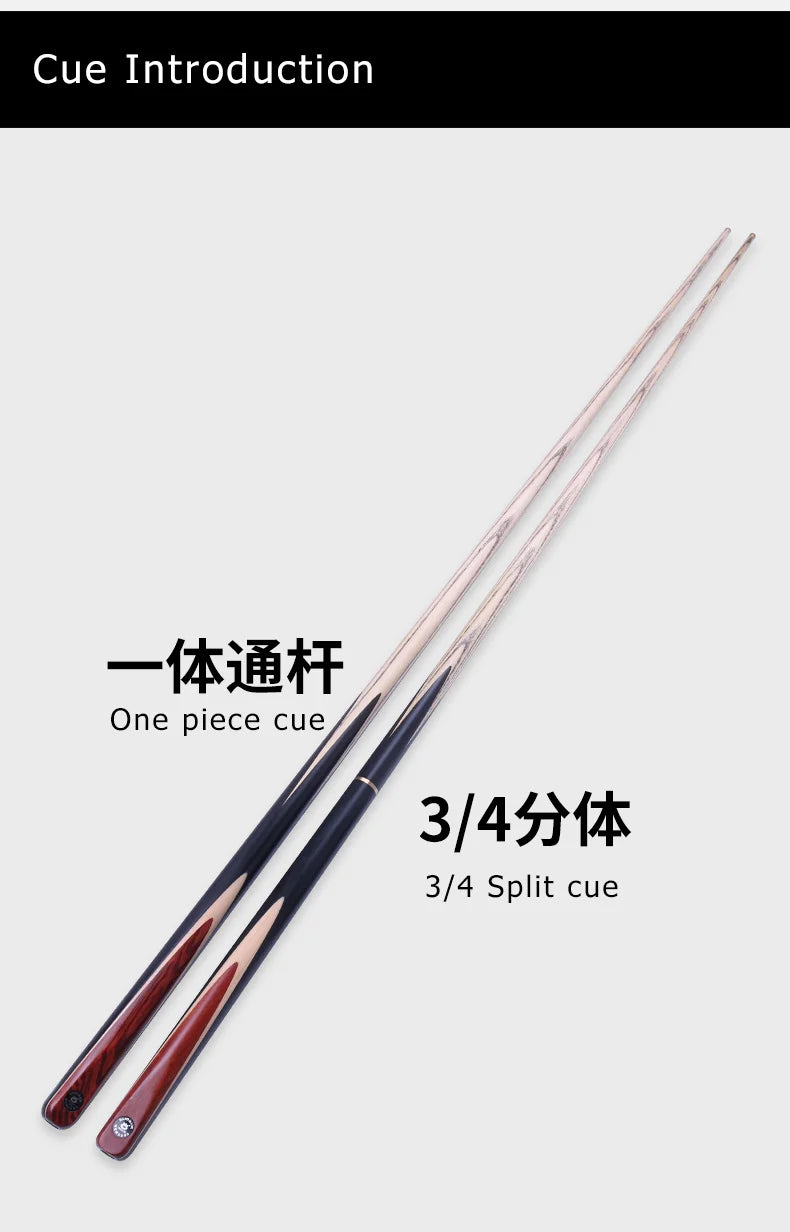 OMIN-Professional Snooker Stick with Original Bag, Ash Shaft 3/4 Split One Piece Cue Tip 9.5mm 10mm 11mm 145cm Extended section