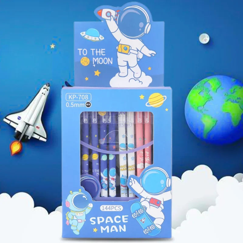 12Pcs/Set Cute Astronaut Erasable Gel Pen Cartoon Spacemen 0.5mm Black Ink Washable Pens for Writing Kids School Stationery