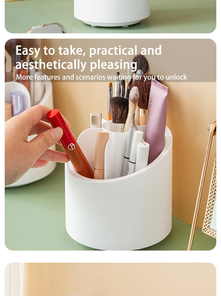 Rotating Makeup Brush Storage Box Portable Multifunction Dust Proof Desktop Organizer Lipstick Shadow Cosmetic Holder