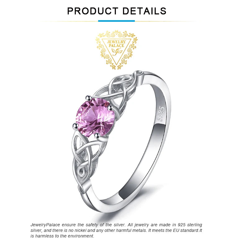 JewelryPalace Celtic Knot Created Pink Sapphire 925 Sterling Silver Ring for Women Promise Engagement Ring Fine Jewelry Gift