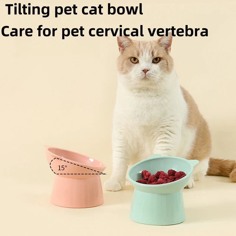 Pet Drinking Eating Bowl, Cat Basin With High Legged Cat Bowl, Cat And Dog Feeding, Tilted Neck Protection Anti-Dumping Pet Bowl