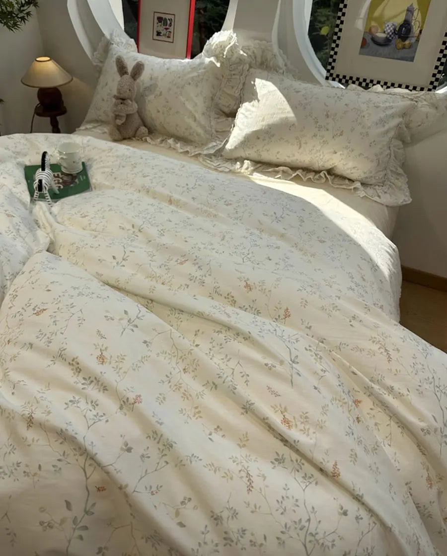 Romantic sweet fairyfair lace floral bedding set,twin full queen rustic cotton home textile bed sheet pillowcase quilt cover