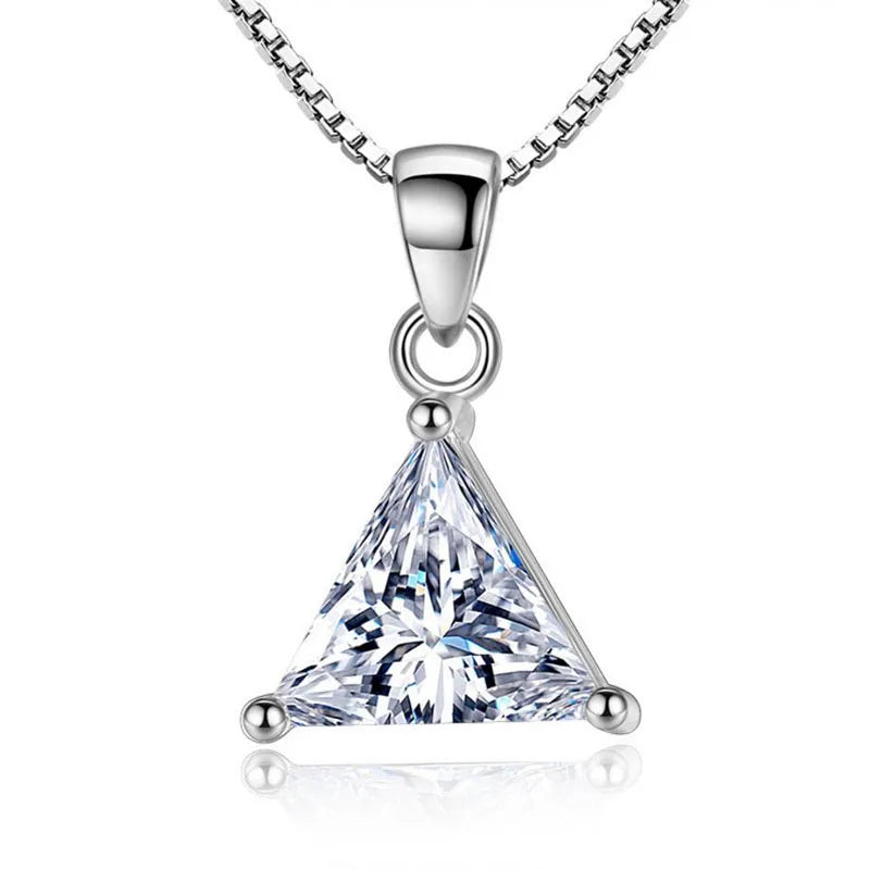 925 Sterling Silver Jewelry AAA Zirconia Triangle Pendant Necklace For Women Gift 45cm Link Chain choker collares S-N107