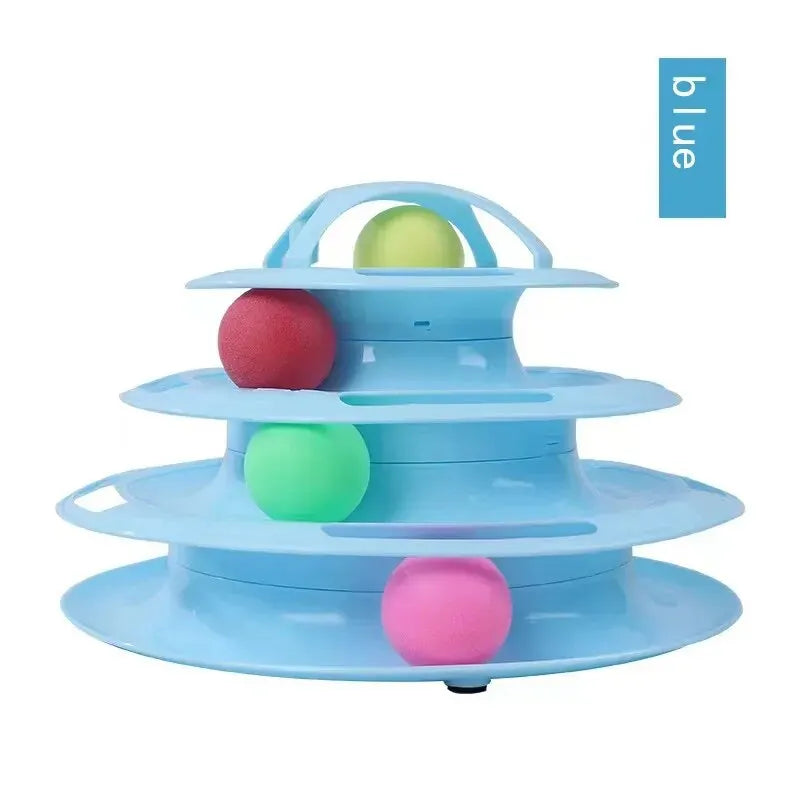 4 Levels Turnable Toys for Cats Accessories Tower Tracks with Balls Cat Toy Interactive Intelligence Training with Fun Cat Stick