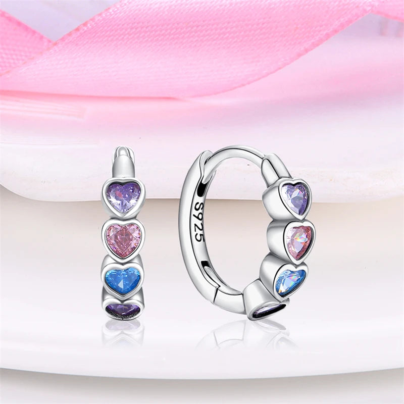 Hot Style S925 Sterling Silver Earrings Love Heart Theme Series Women Hoop Earrings Holiday Wedding Fine Girls Jewelry Gifts