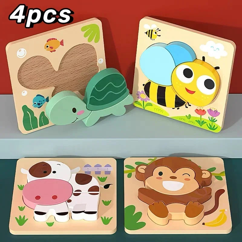 3D Baby Wooden Puzzle Montessori Toys Kids Learning Educational Tangram Shape Traffic Animal Cartoon Puzzle Cognitive Games