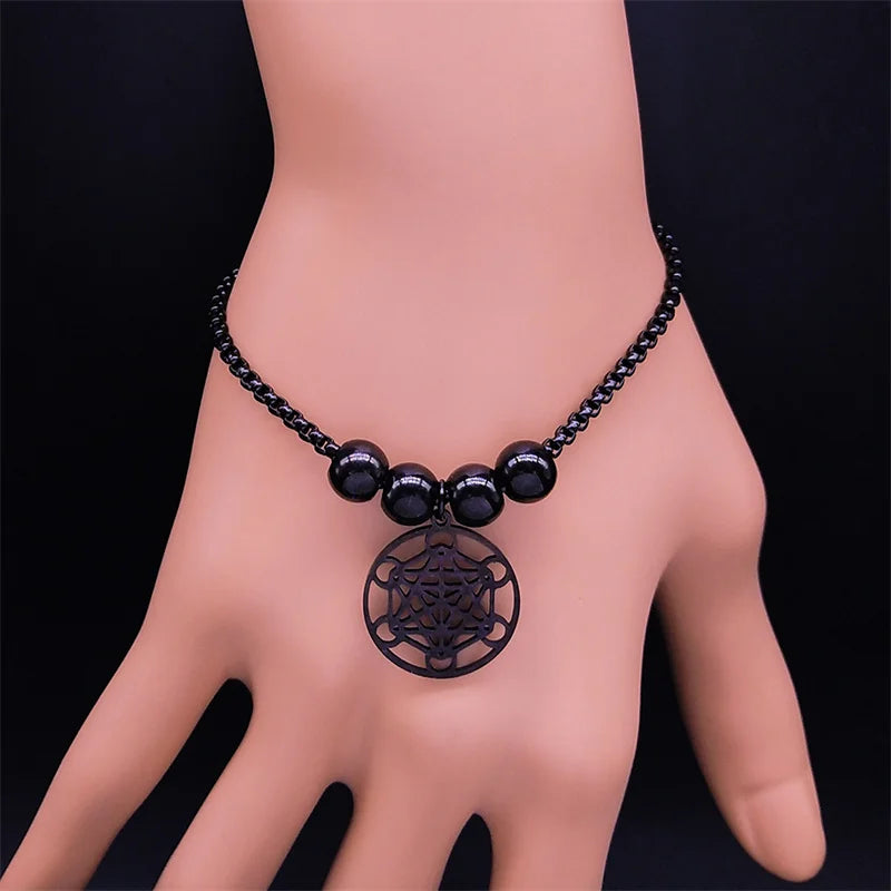 Goth Wicca Triple Moon Ghost BC Band Bracelet Flower Hecate Wheel Prince Satan Pentagram Stainless Steel Bracelets Jewelry Gift