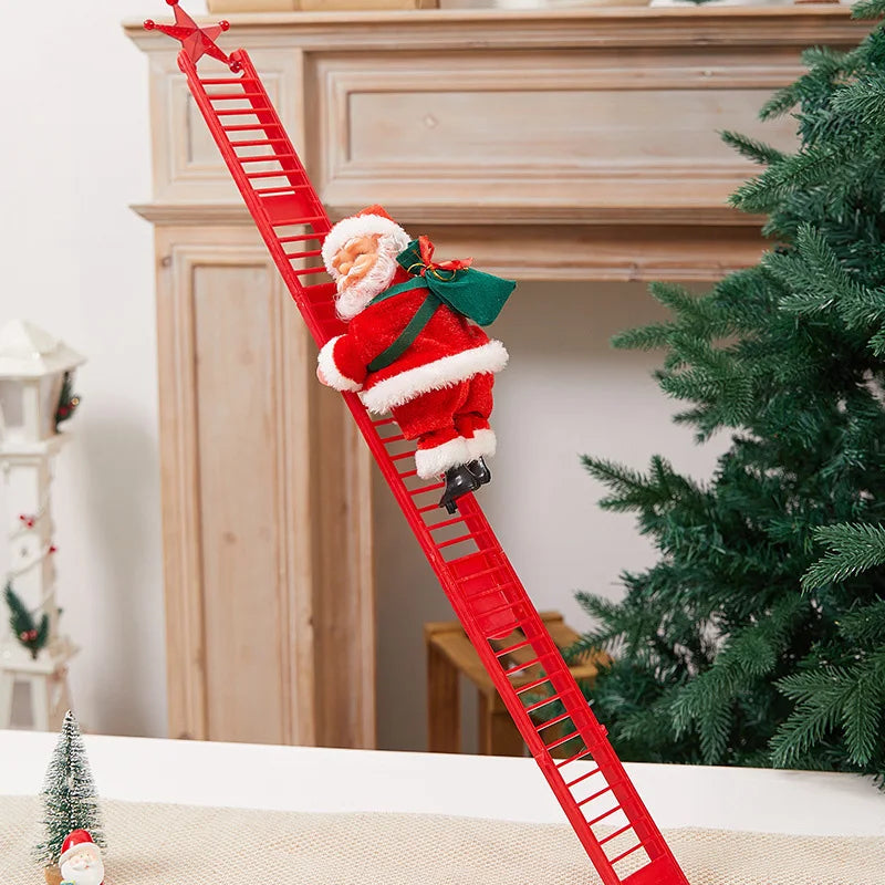 Santa Claus Climbing Beads Ladder Chimney Electric Climb Up and Down Climbing Santa Light and Music New Year Christmas Pendant