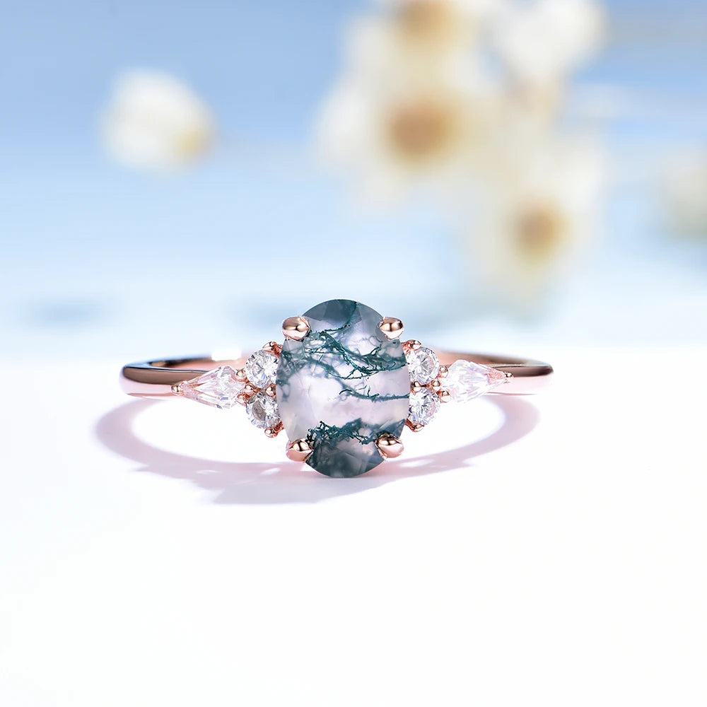 Kuololit  Natural Moss Agate Moonstone Gemstone Rings for Women Solid 925 Sterling Silver Luxury Jewelry for Wedding Engagement