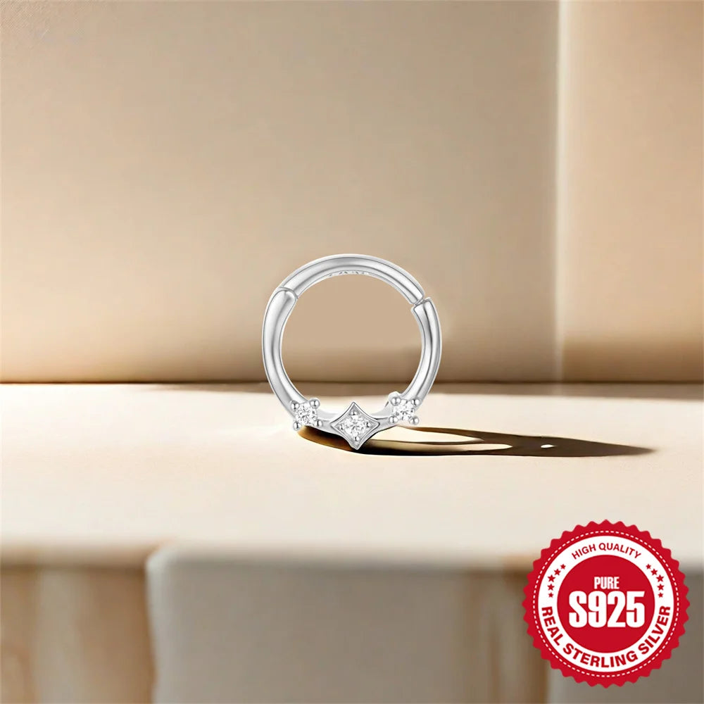 CANNER 1PC 925 Sterling Silver Triangle Zircon Cartilage Piercing Hoop Earring For Women's 18k Gold Minimalism Fine Jewelry Gift