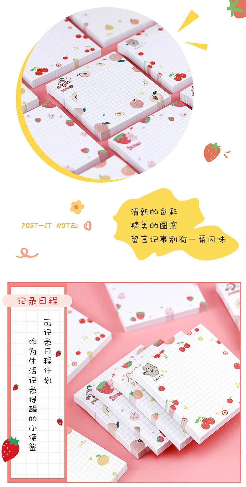 80 pages/pack Kawaii Animals And Fruits Sticky Notes Memo Pad To Do List Cute Journaling Supplies Planner Sticker Deco