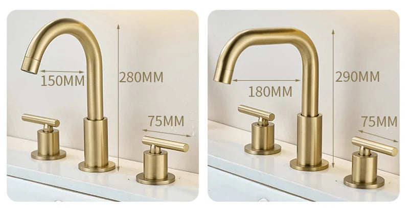 Brushed Gold Basin Faucets Total Brass Black Bathroom Faucet Black Sink Faucets 3 Hole Hot And Cold Waterfall Faucet Water Tap
