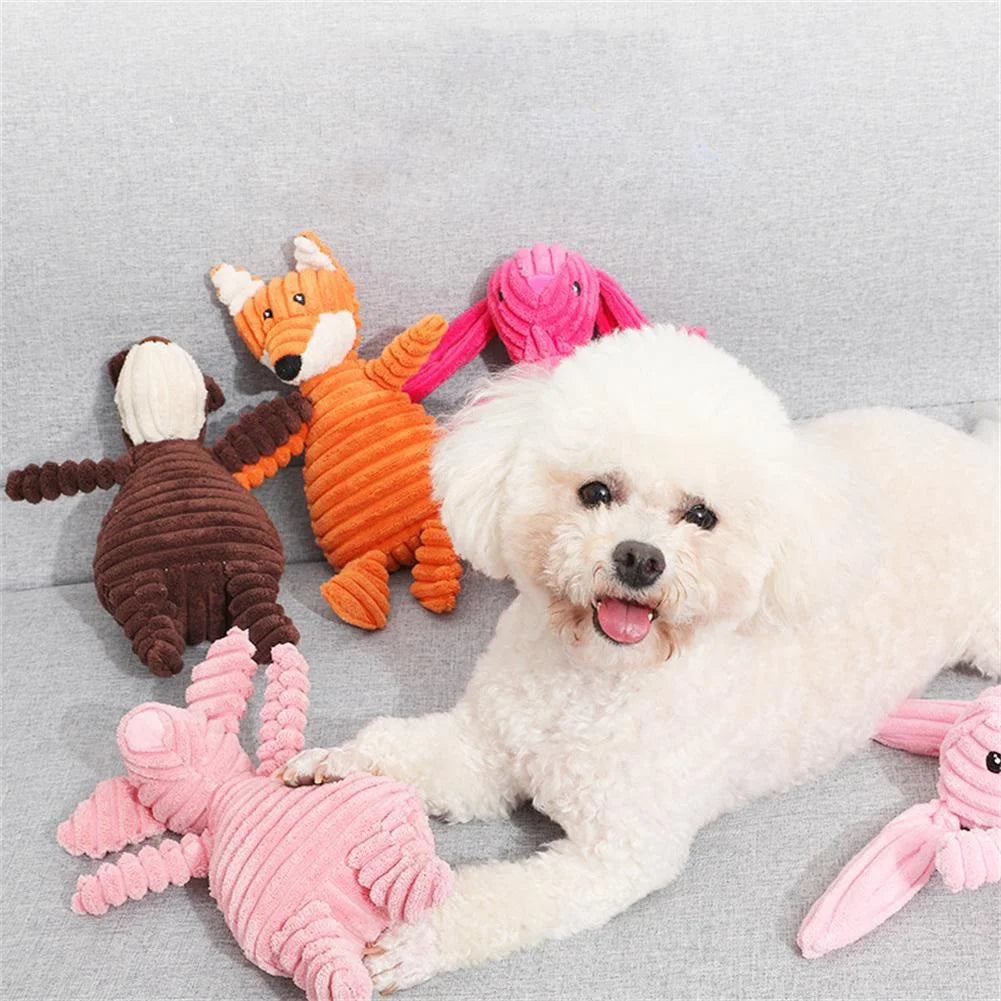 Plush Dog Toys Corduroy Animal Shape Dogs Chew Squeaky Toy Bite Resistant Molar Teeth Cleaning Puppy Training Interactive Toys