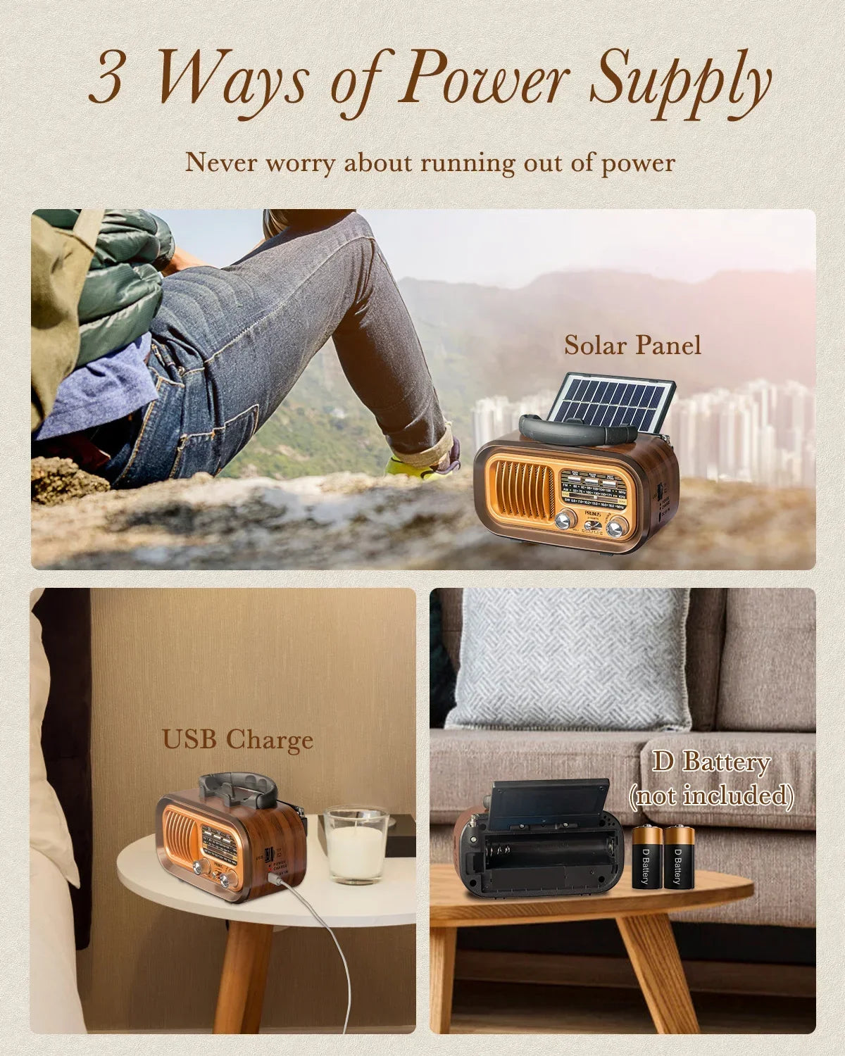 Golon Bluetooth Speaker Oem Pocket Portatil Mini Antigo Retro Wooden Solarea Solar Panel Transistor Am Fm Sw Radio Music Player