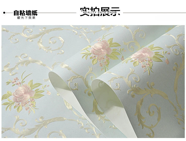 European Self-adhesive Non-woven Wallpaper 3d Garden Flower Warm Bedroom Living Room Wall paper Home Decor Luxury Wall Stickers