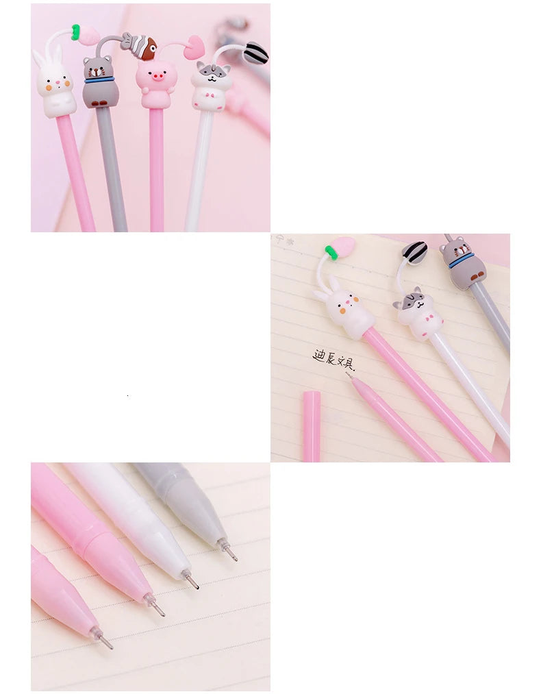 1 Piece Cute Kawaii Gel Pen Pig Rabbit Kitty Hamster Cartoon Animal School Office Supply Stationery Korean Handle Funny