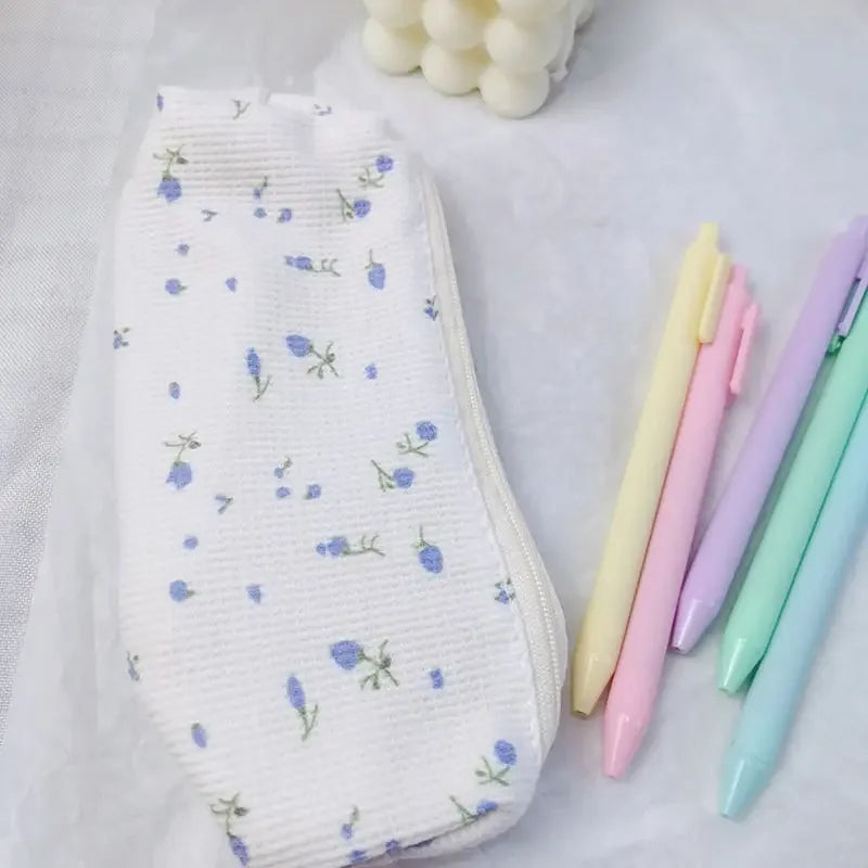 Cute Small Flowers Pencil Cases Floral Cotton Linen Pencil Bag Simple Pen Bag Storage Bags School Supplies Kawaii Stationery 1Pc