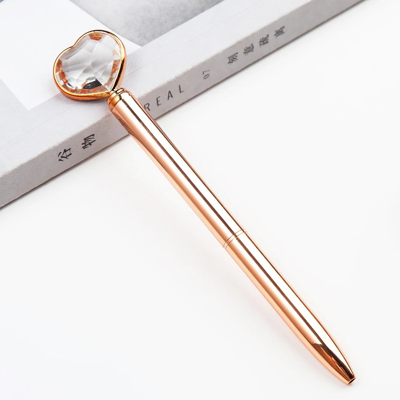 1 Piece Lytwtw's Stationery School Supplies Ballpoint Pen Wedding Crystal Diamond Heart Metal Rose Gold Office Luxury Spinning